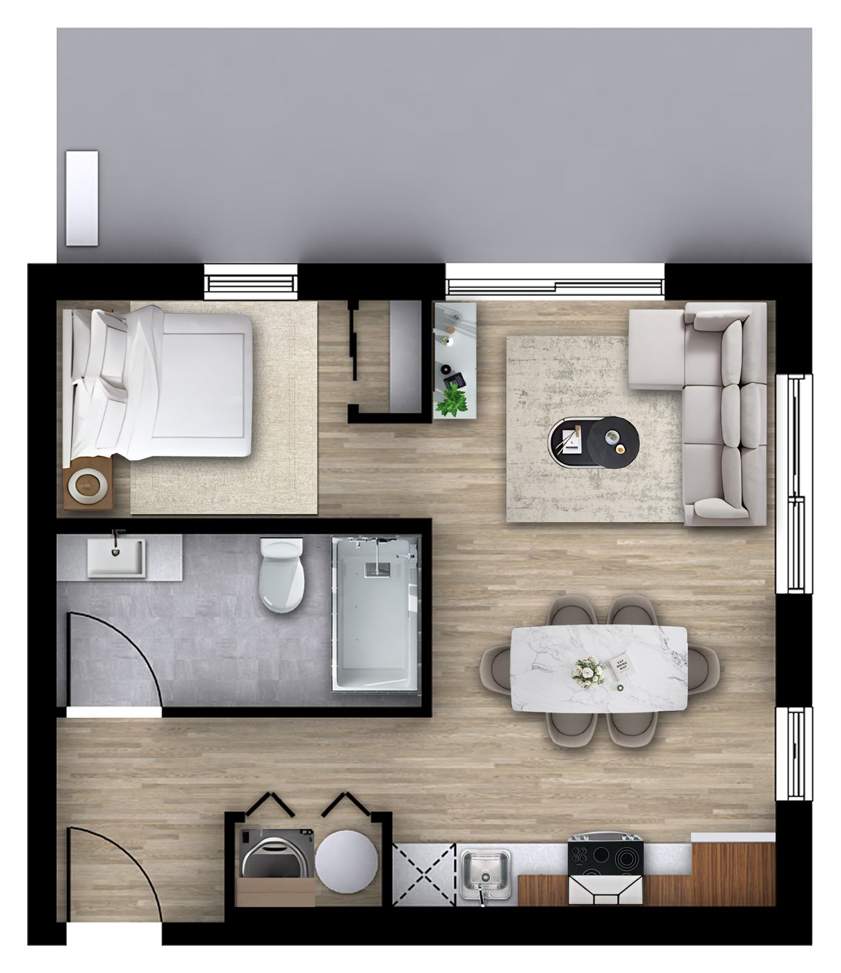 Plan 2D du logement 101, modèle A (Studio, 520 pi²)