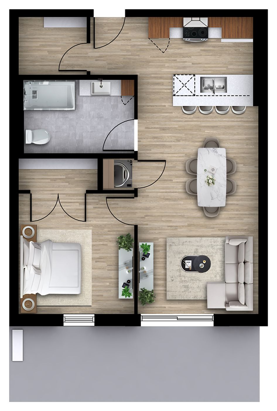 Plan 2D du logement 108, modèle F (3 ½, 650 pi²)