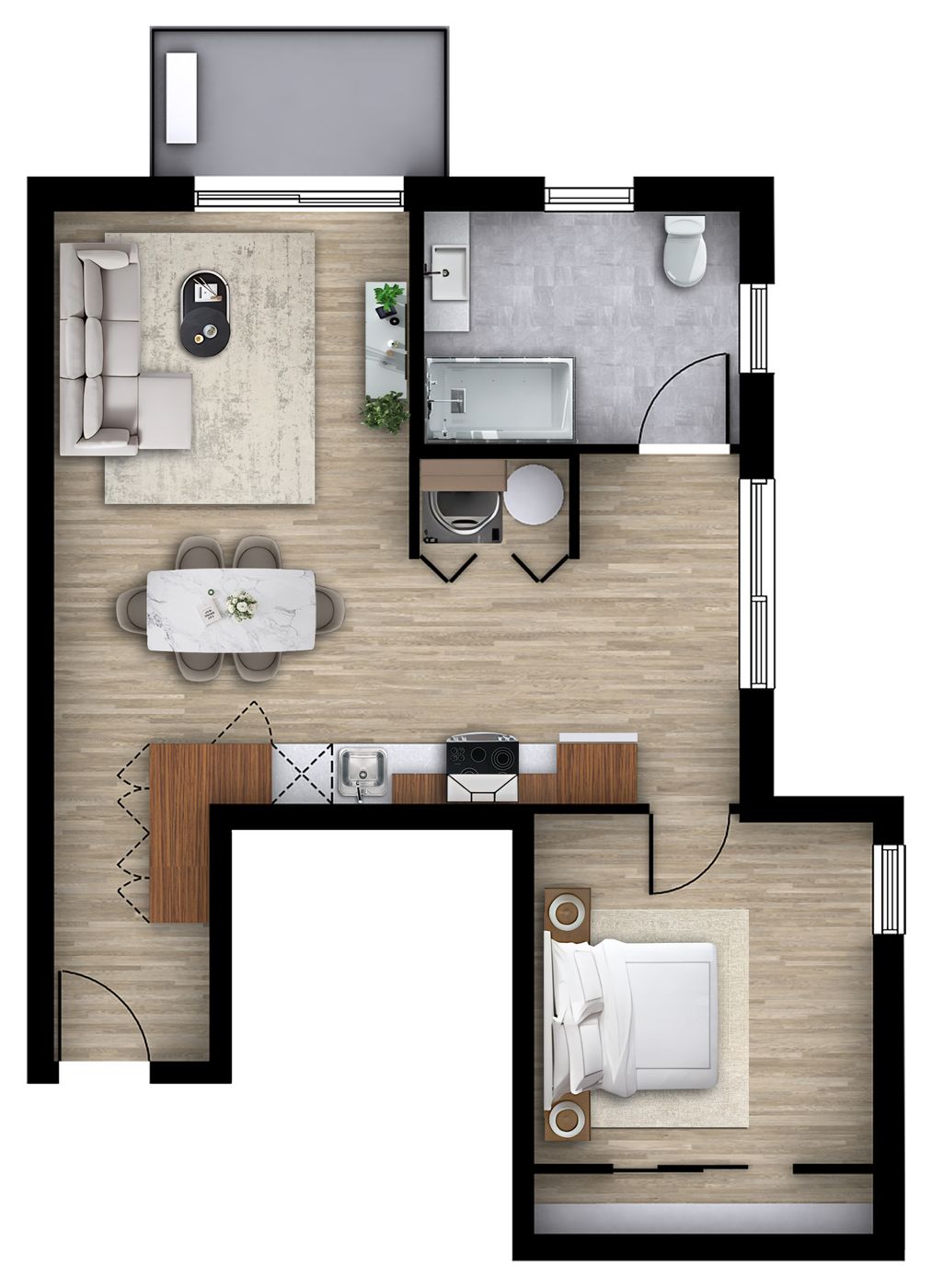 Plan 2D du logement 201, modèle G (3 ½, 670 pi²)