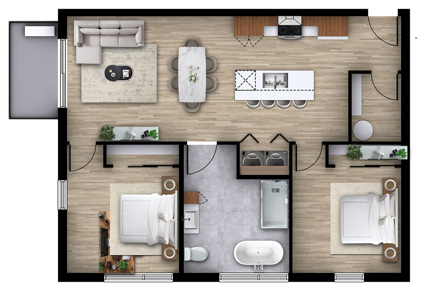 Plan 2D du logement 210, modèle L (4 ½, 900 pi²)