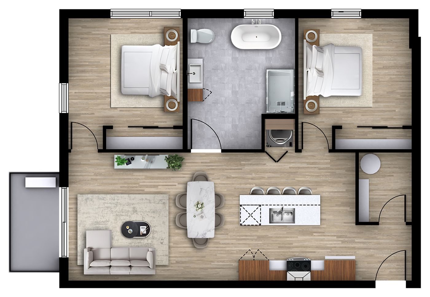 Plan 2D du logement 212, modèle J (4 ½, 900 pi²)
