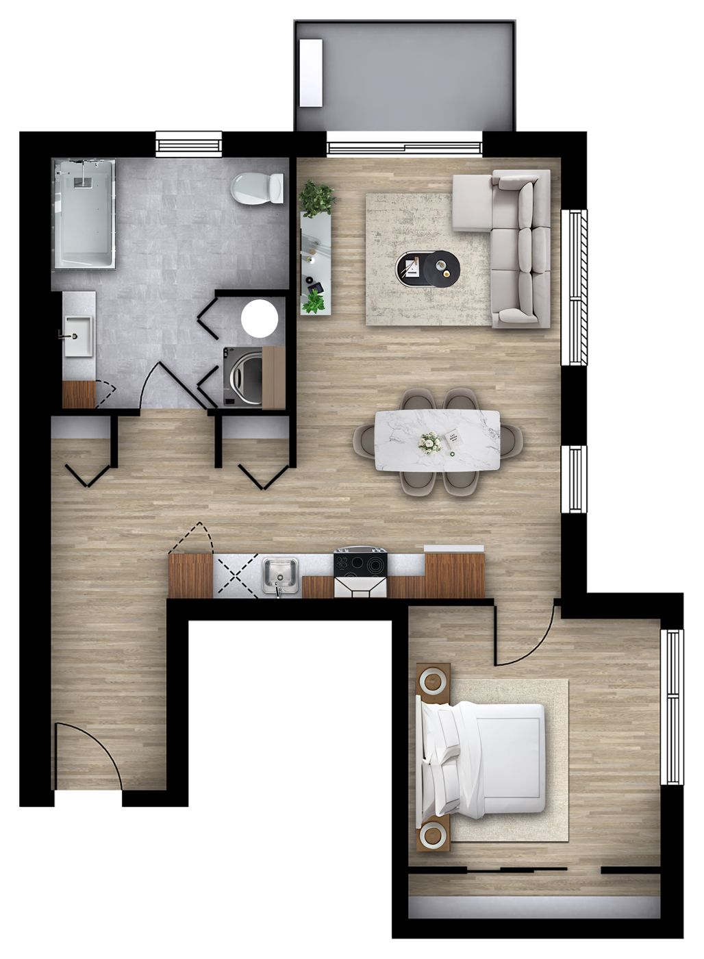 Plan 2D du logement 301, modèle N (3 ½, 670 pi²)