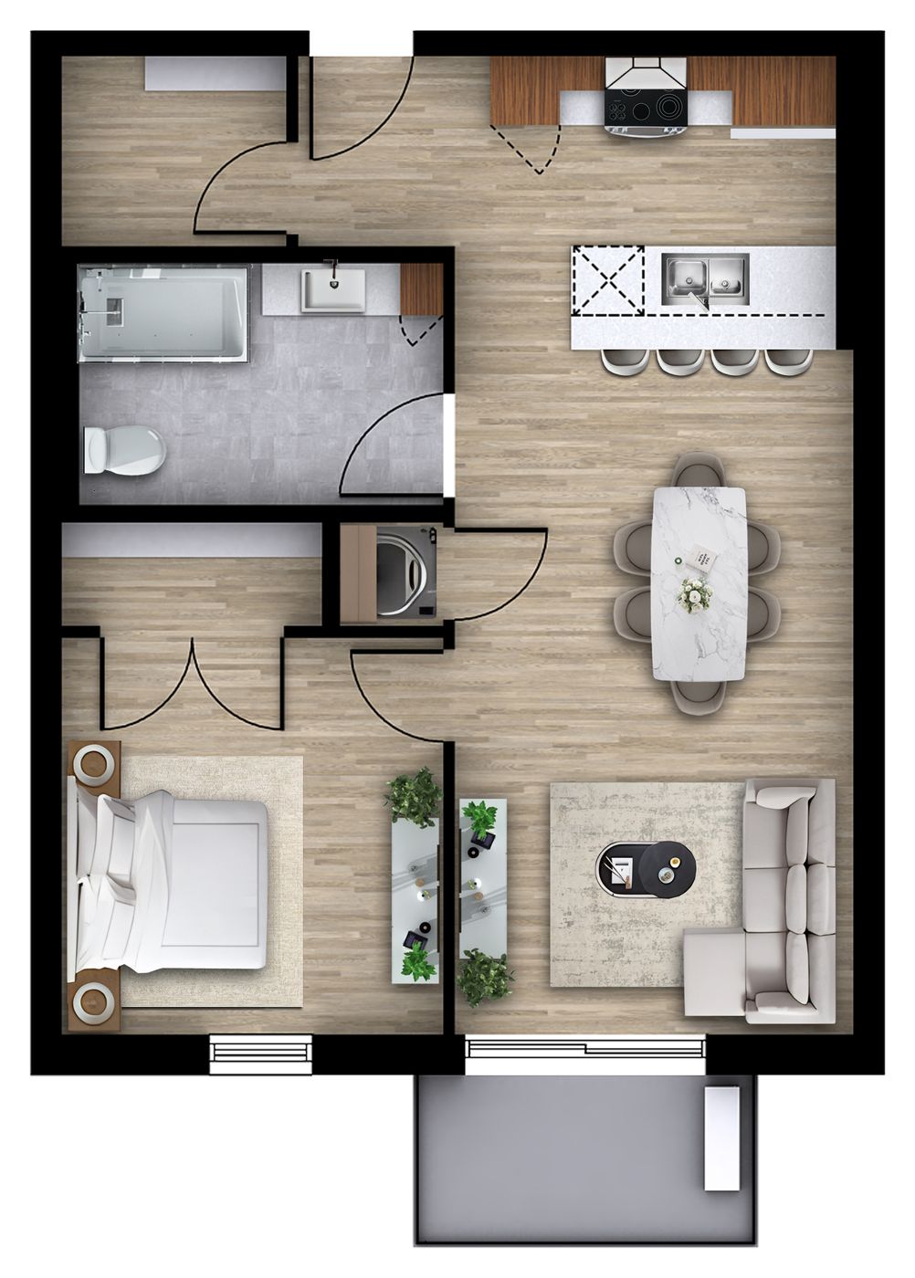 Plan 2D du logement 308, modèle O (3 ½, 650 pi²)